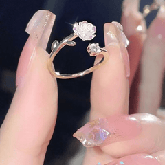 Camellia Flower Open Ring Adjustable Finger Jewelry