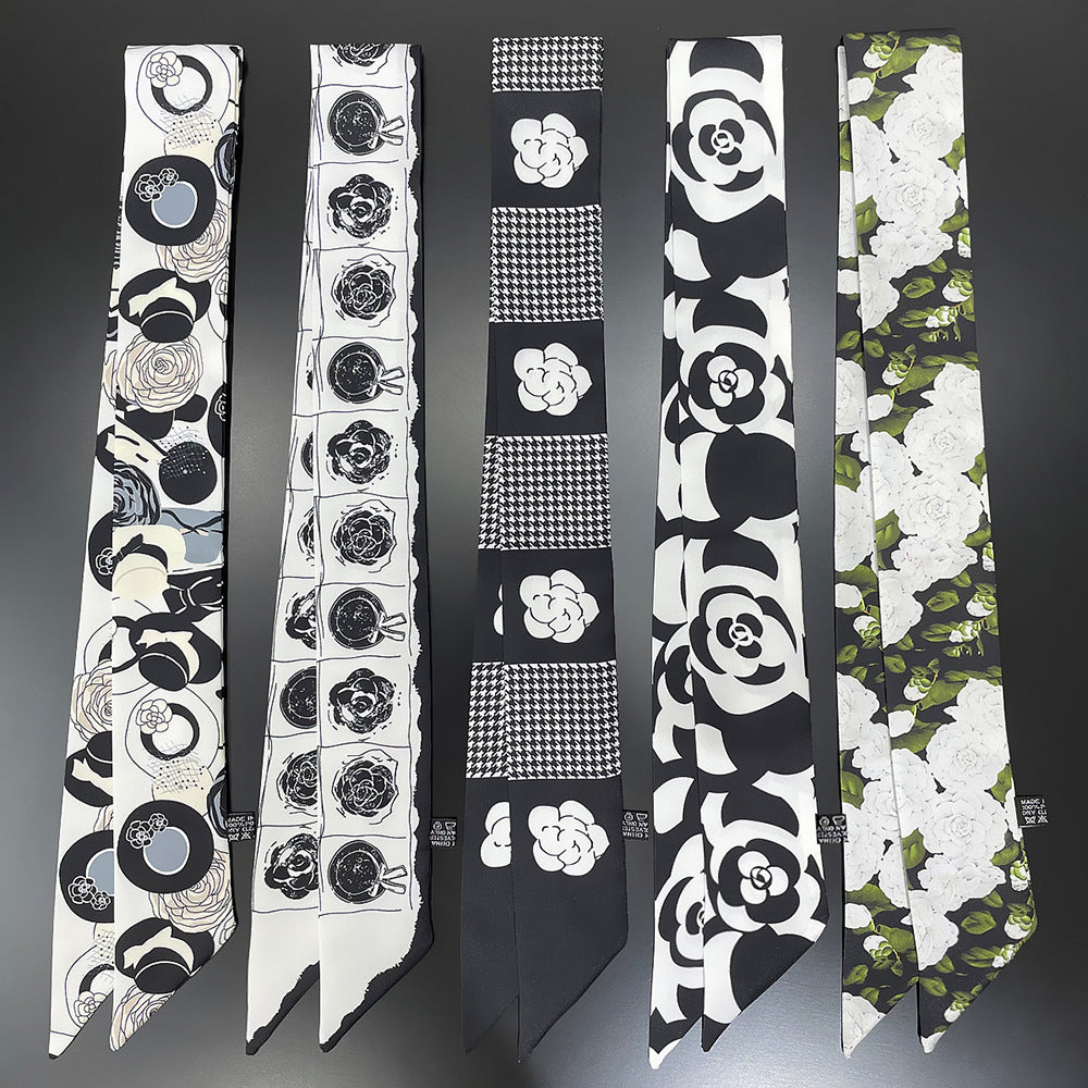 Rose Flower Neckerchief Long Ribbon Skinny Scarf Headband Sash