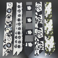 Rose Flower Neckerchief Long Ribbon Skinny Scarf Headband Sash