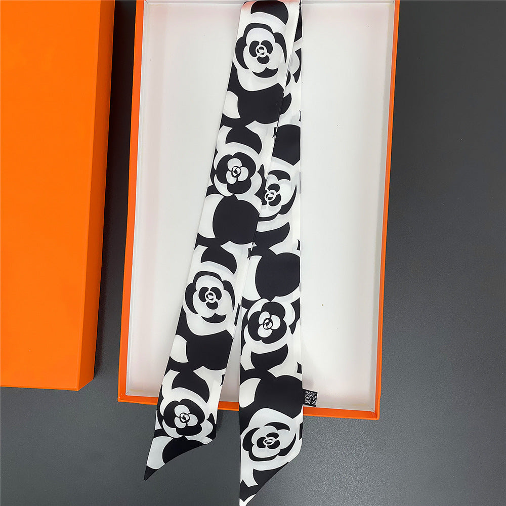 Rose Flower Neckerchief Long Ribbon Skinny Scarf Headband Sash