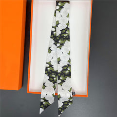 Rose Flower Neckerchief Long Ribbon Skinny Scarf Headband Sash