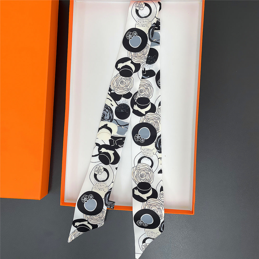 Rose Flower Neckerchief Long Ribbon Skinny Scarf Headband Sash