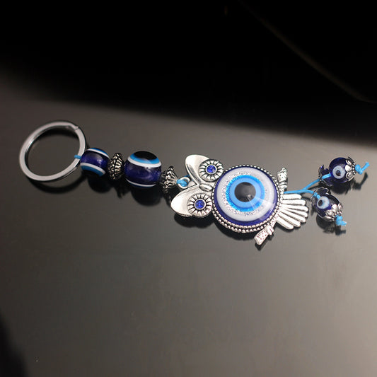Evil Eye Owl Keychain Good Luck Metal Key Ring Evil Eye Hanging Decoration