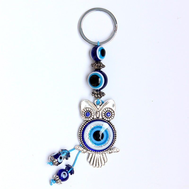 Evil Eye Owl Keychain Good Luck Metal Key Ring Evil Eye Hanging Decoration