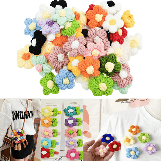 10 Hand Knitted Crochet Flowers Diy Brooch Hairpin Clothing Decor