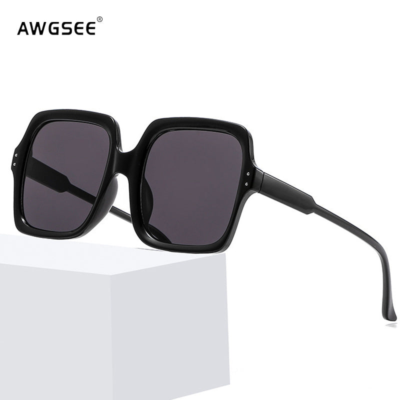 Oversized Rimless Square Sunglasses UV400 Vintage Shades