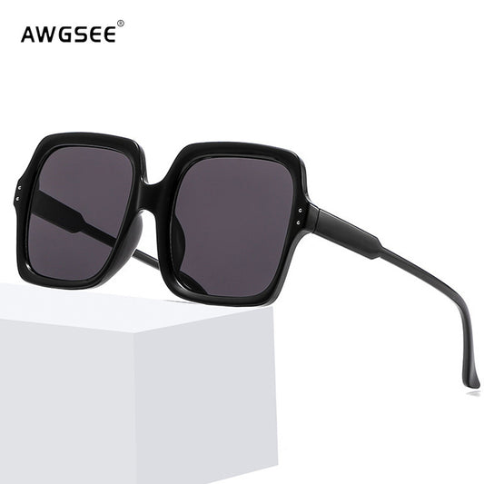 Oversized Rimless Square Sunglasses UV400 Vintage Shades