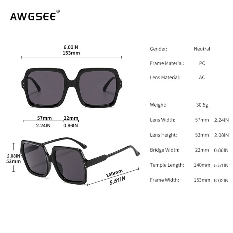 Oversized Rimless Square Sunglasses UV400 Vintage Shades