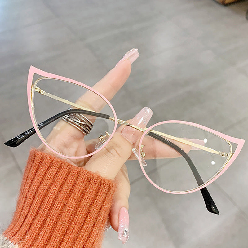 Cat Eye Anti Light Glasses Hollow Out Metal Spectacles Frame