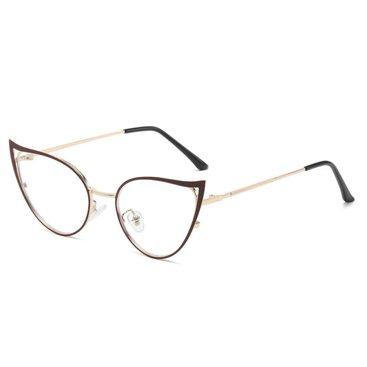 Cat Eye Anti Light Glasses Hollow Out Metal Spectacles Frame