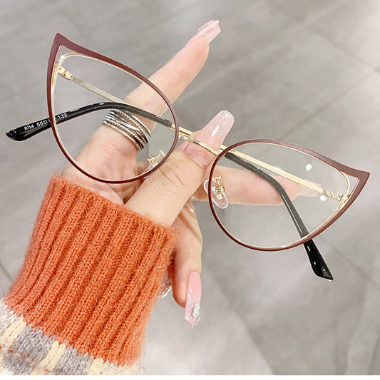 Cat Eye Anti Light Glasses Hollow Out Metal Spectacles Frame