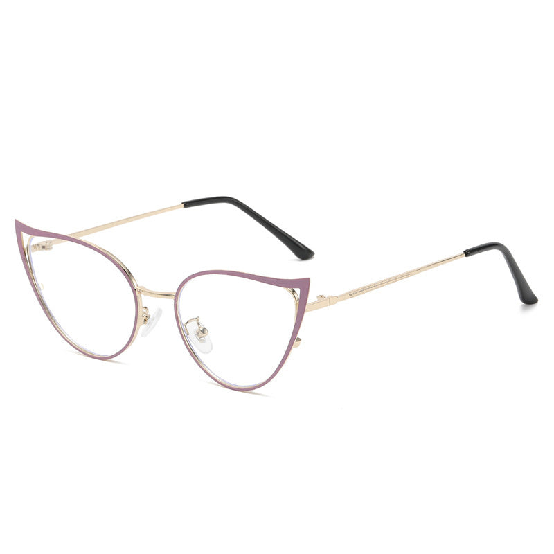 Cat Eye Anti Light Glasses Hollow Out Metal Spectacles Frame