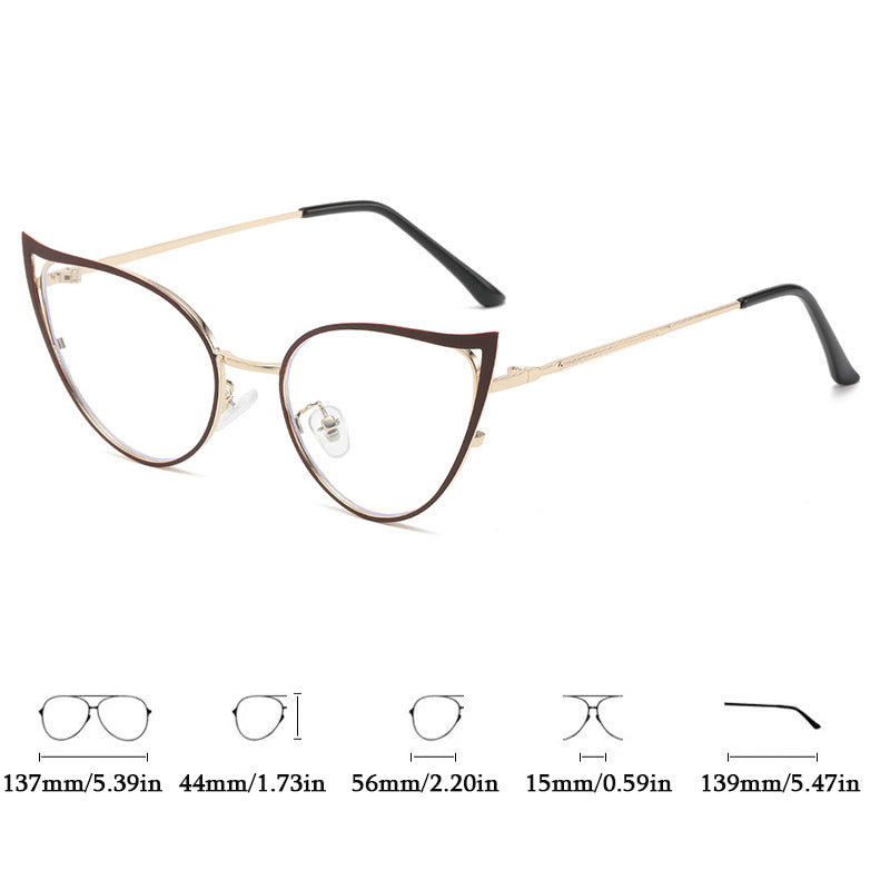 Cat Eye Anti Light Glasses Hollow Out Metal Spectacles Frame