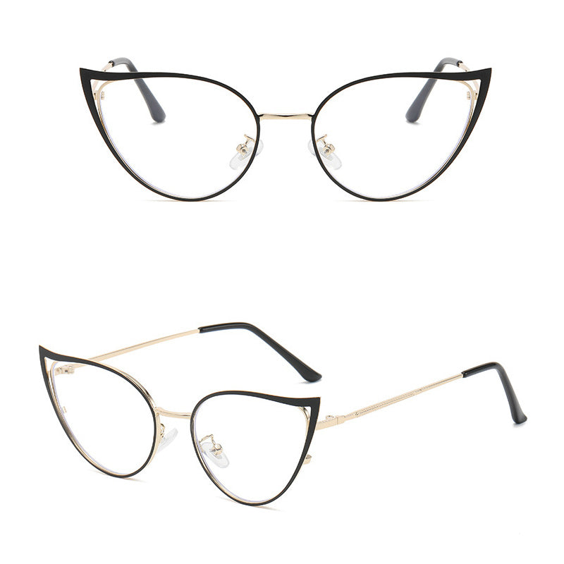 Cat Eye Anti Light Glasses Hollow Out Metal Spectacles Frame