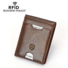 Men's RFID Blocking Business Wallet First Layer Cowhide Card Holder Money Clip