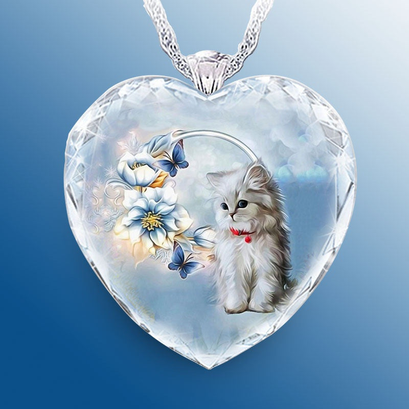 Heart Shaped Cat Pendant Necklace Gift For Girls