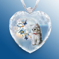 Heart Shaped Cat Pendant Necklace Gift For Girls