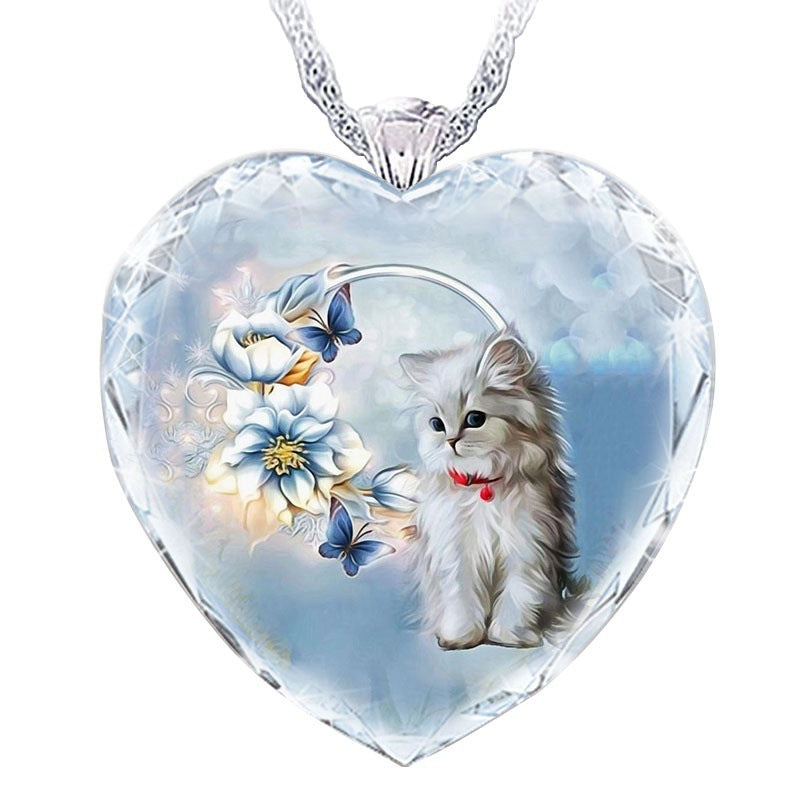 Heart Shaped Cat Pendant Necklace Gift For Girls