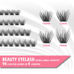 DIY Eyelash Extension Kit 96 Pcs 3D False Lashes Cluster Glue Tweezers Scissors