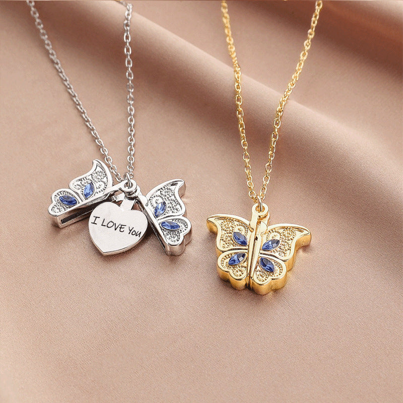Butterfly Necklace I Love YOU Zircon Pendant Charm Jewelry