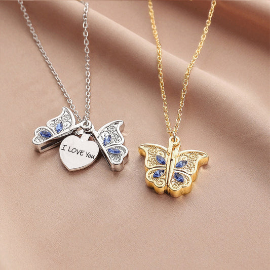 Butterfly Necklace I Love YOU Zircon Pendant Charm Jewelry
