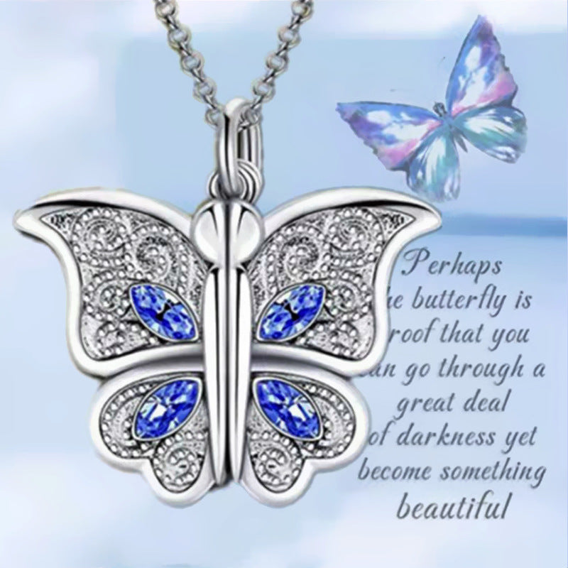 Butterfly Necklace I Love YOU Zircon Pendant Charm Jewelry