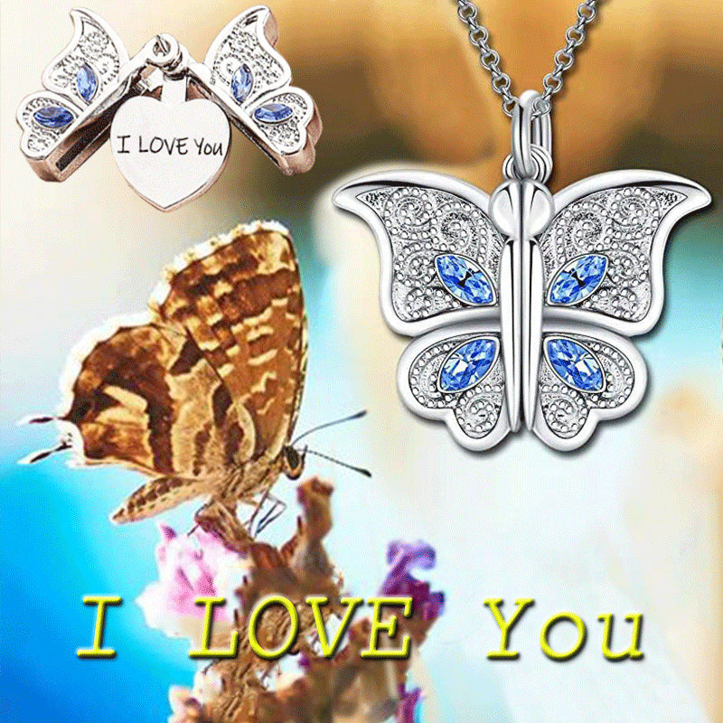 Butterfly Necklace I Love YOU Zircon Pendant Charm Jewelry