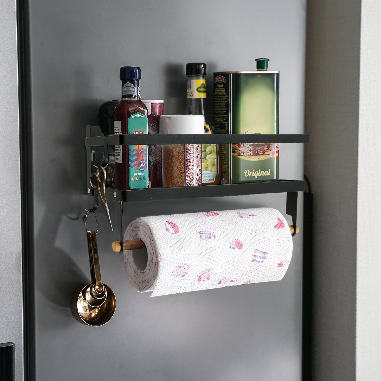 Magnetic Spice Rack & Paper Towel Holder for Kitchen Space Saving