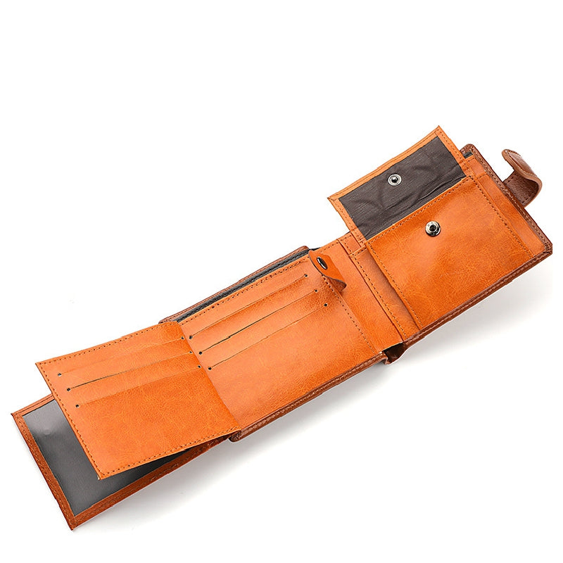 Men's Short Horizontal Wallet Retro Buckle Multifunctional Change Money Bag