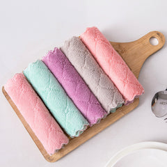 Soft Coral Fleece Dishwashing Cloth with Scouring Pad