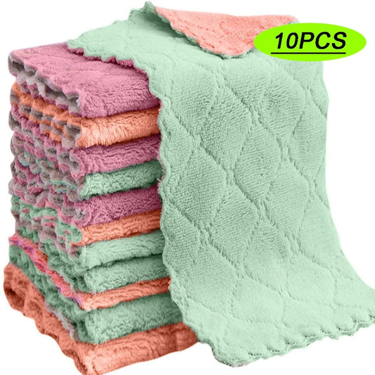 Soft Coral Fleece Dishwashing Cloth with Scouring Pad