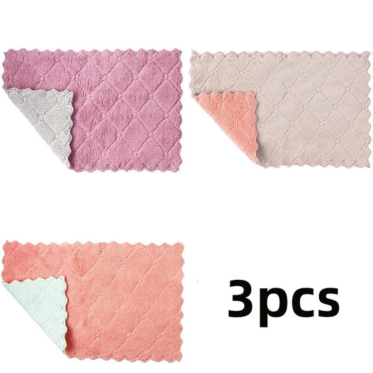 Soft Coral Fleece Dishwashing Cloth with Scouring Pad
