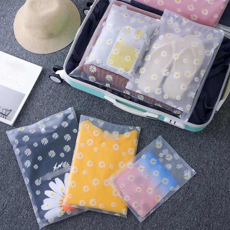 10pcs Daisy Pattern Zipper Storage Bag Transparent Clothing Packaging