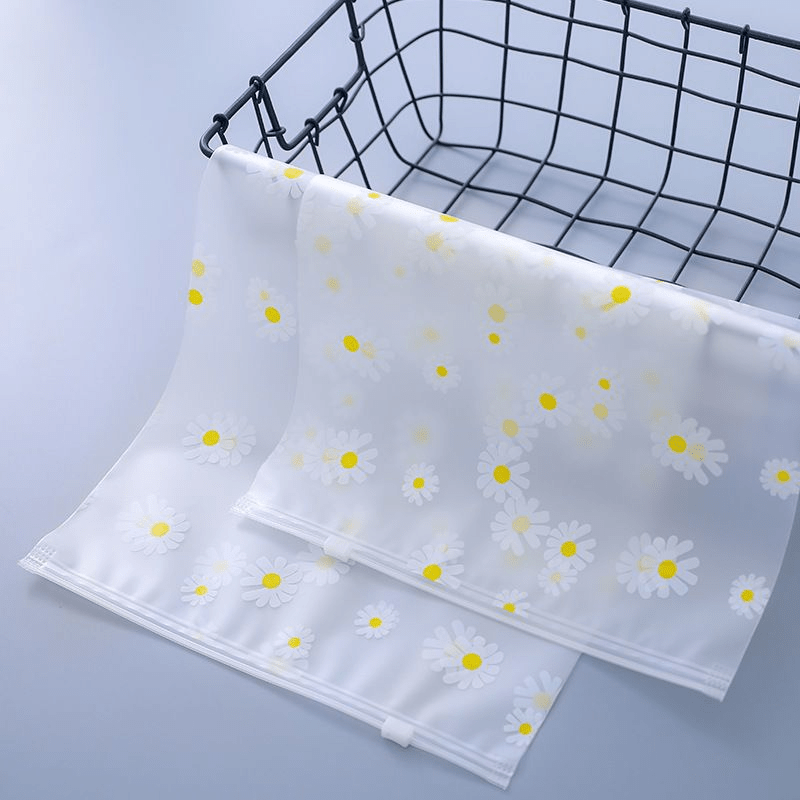 10pcs Daisy Pattern Zipper Storage Bag Transparent Clothing Packaging