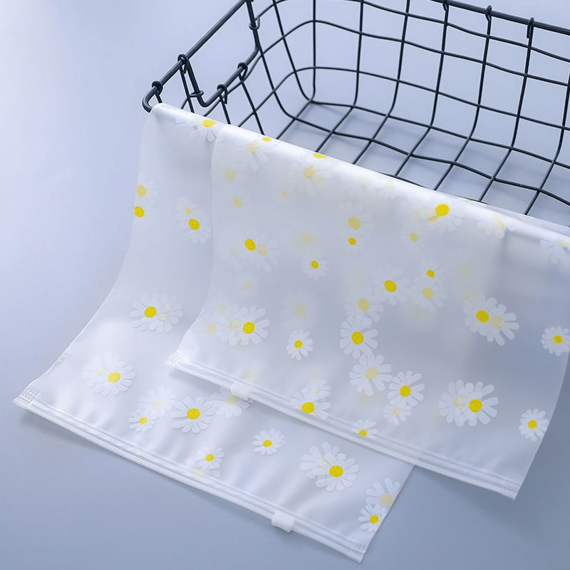 10pcs Daisy Pattern Zipper Storage Bag Transparent Clothing Packaging