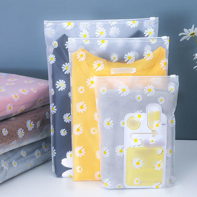 10pcs Daisy Pattern Zipper Storage Bag Transparent Clothing Packaging