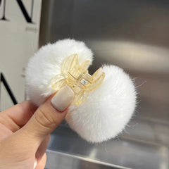 Plush Ball Hair Claw Clip Nonslip Shark Clip for Women Girls