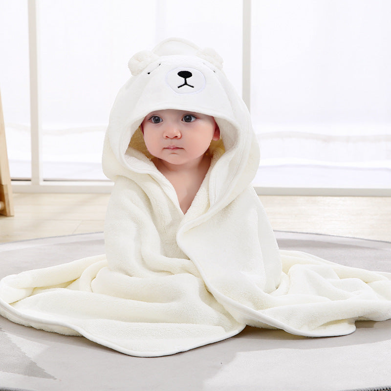 Baby's Swaddling Blanket Coral Velvet Hooded Bath Towel