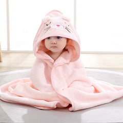 Baby's Swaddling Blanket Coral Velvet Hooded Bath Towel