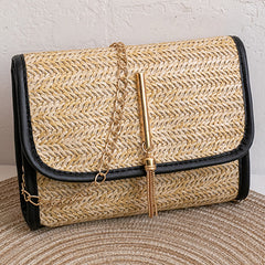 Straw Crossbody Bag Chain Shoulder Bag Tassel Beach Bag