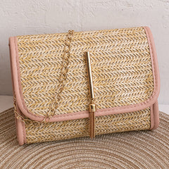 Straw Crossbody Bag Chain Shoulder Bag Tassel Beach Bag