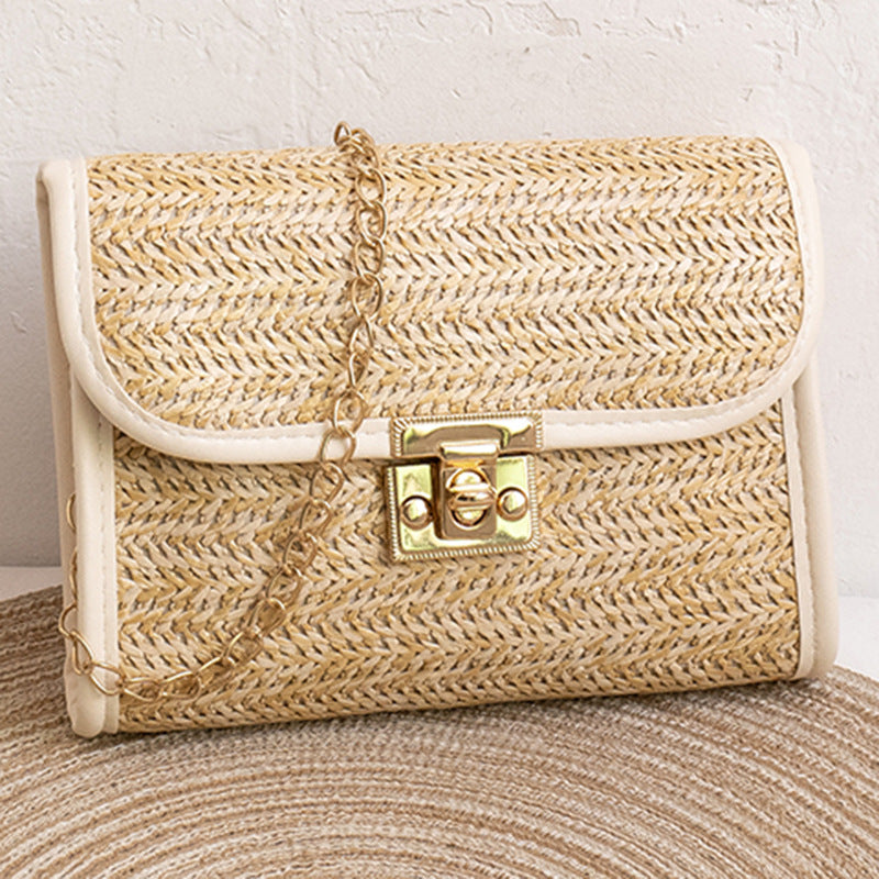 Straw Crossbody Bag Chain Shoulder Bag Tassel Beach Bag