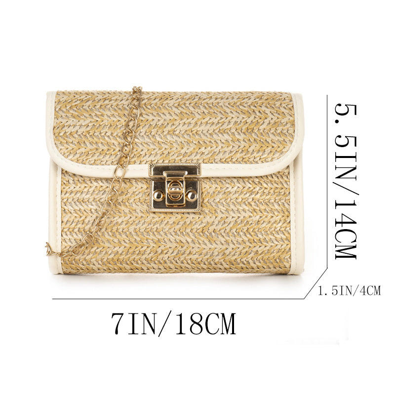 Straw Crossbody Bag Chain Shoulder Bag Tassel Beach Bag