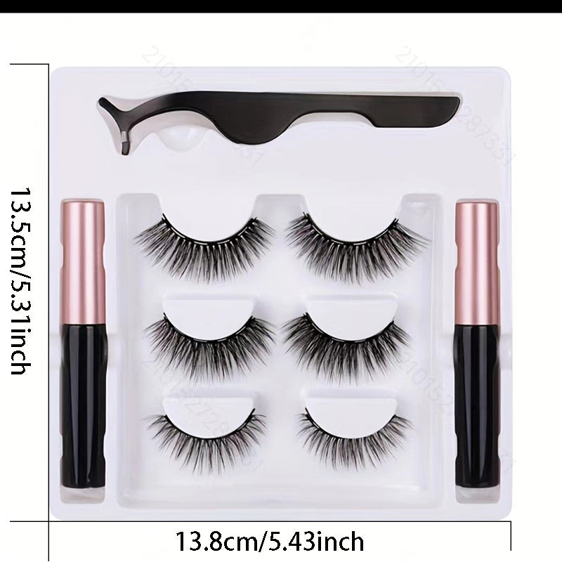 3 Pairs Magnetic Eyelash Kit with Applicator Eyeliners