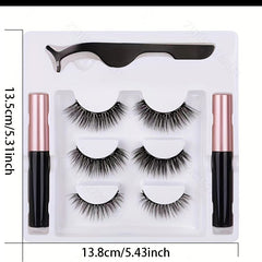 3 Pairs Magnetic Eyelash Kit with Applicator Eyeliners