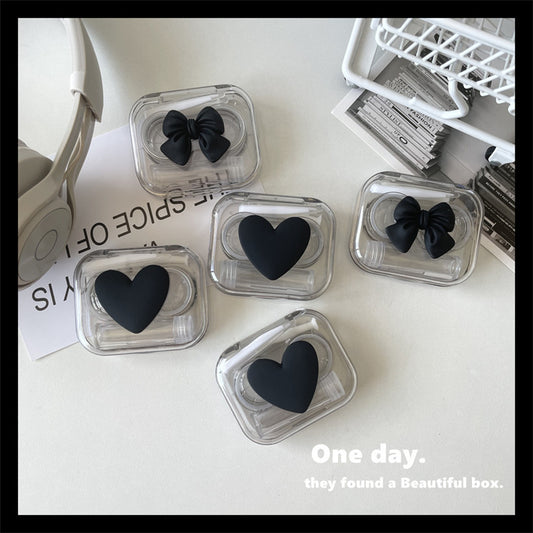 Heart Bow Decor Lens Cases Travel Lens Box With Tweezers Remover Tool