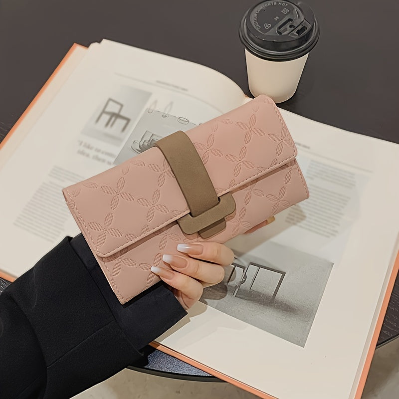 Faux Leather Long Wallet Women's Snap Button Wallet