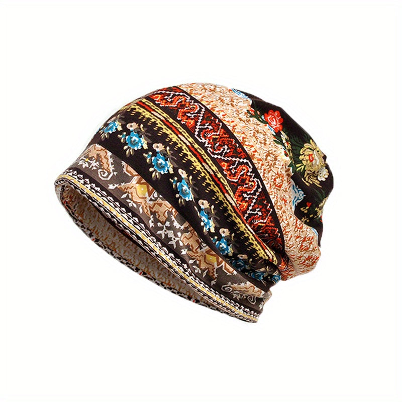 Bohemia Soft Flower Print Sleep Beanie Hat Pullover Hat Skating Ski Caps