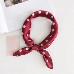 Polka Dot Print Square Scarf Solid Satin Bandana Neckerchief Women Silk Head Wra