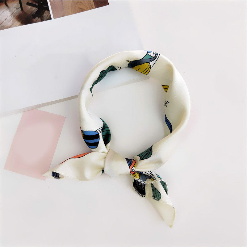 Polka Dot Print Square Scarf Solid Satin Bandana Neckerchief Women Silk Head Wra